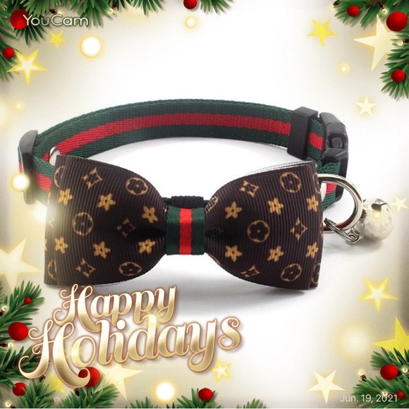 2 BOW BOWKNOT BELL PET CAT & DOG COLLAR. SIZE MEDIUM BEIGE AND BROWN COLOR - Picture 10 of 10